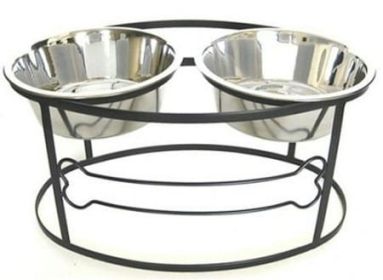 Bone Raised Double Dog Bowl Large Black