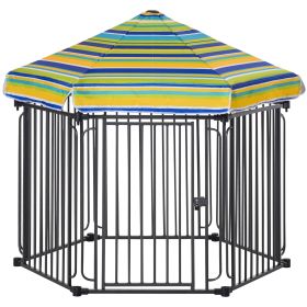 PawHut Heavy-duty 47 Freestanding Pet Playpen Kennel with Door & Removable Cover for Small Medium Dogs 6 Panels Brown